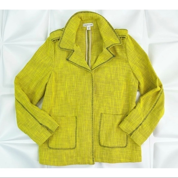 Coldwater Creek Womens Sz 12 Neon Mustard Yellow Military Jacket l Textured - Picture 1 of 8